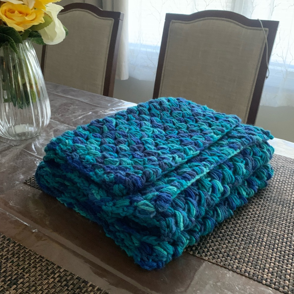 Chunky Knit Blue & Teal Long Scarf Wrap
